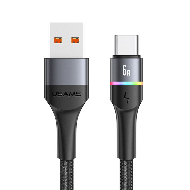 USB till typ-C LED-belyst 1,2 m snabbladdningskabel med dataöverföring USAMS