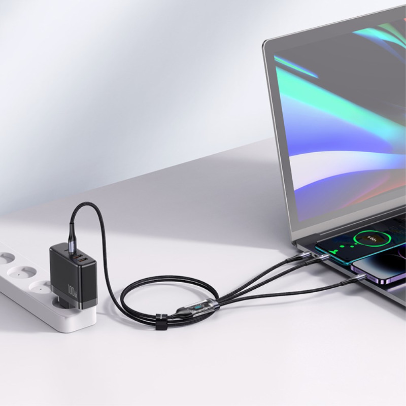 Câble de Données de Charge Rapide 3-en-1 USB-C vers Lightning / Type-C /  Micro de 1,2m USAMS