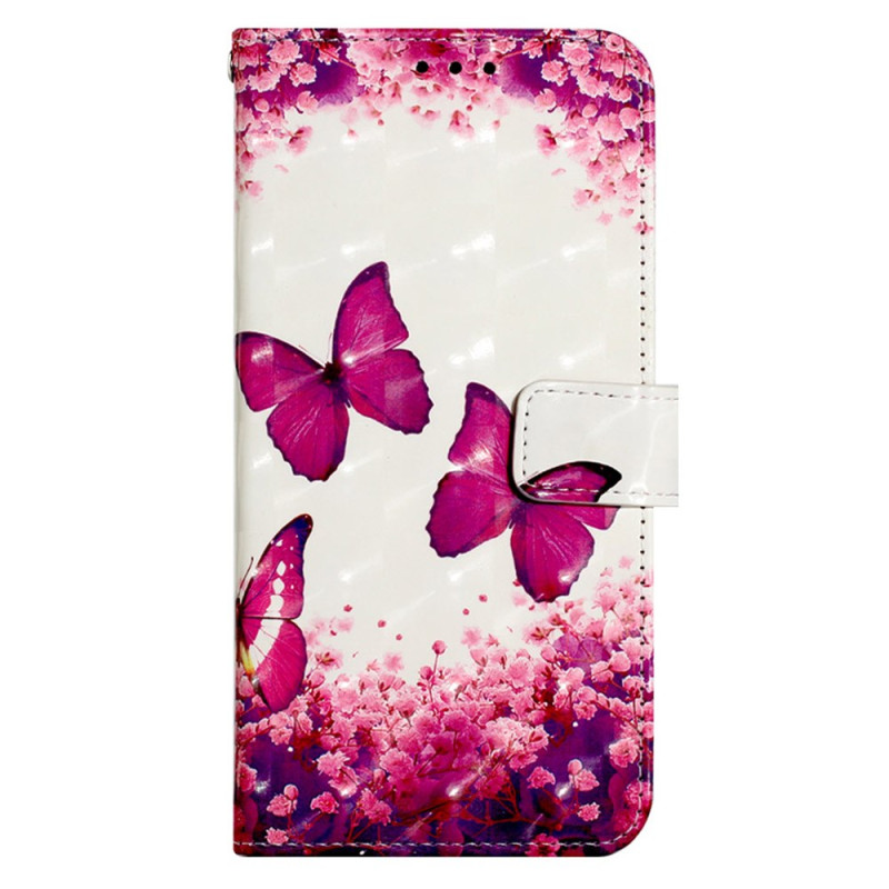 Samsung Galaxy A25 5G Rosa fjärilar Armband Fodral
