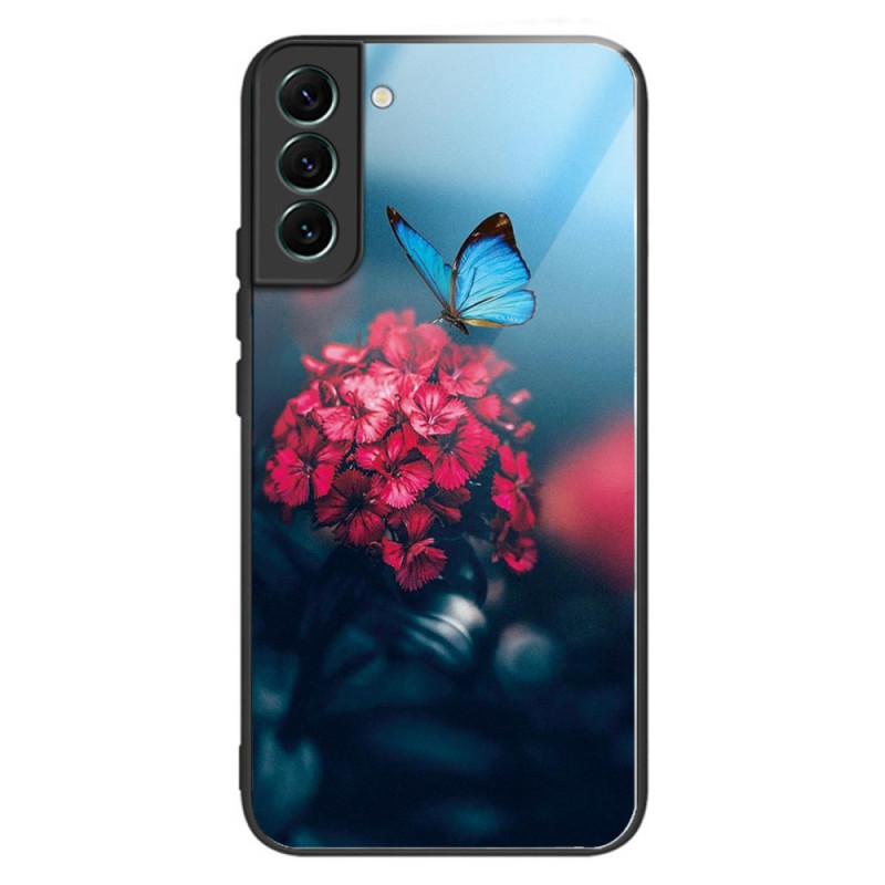 Samsung Galaxy S24 Plus 5G Fodral med blommor och fjärilar i härdat glas