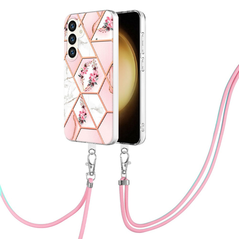 Samsung Galaxy S24 Plus 5G Rosa Marmor Blomma String Fodral