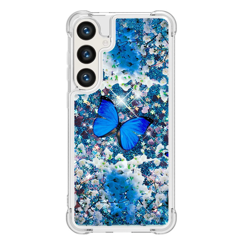 Samsung Galaxy S24 Plus 5G Fodral Flytande Glitter Blå Fjärilar