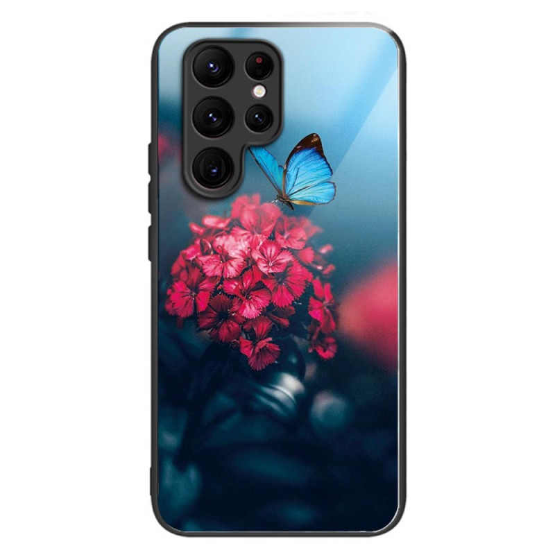 Samsung Galaxy S24 Ultra 5G Fodral med blommor och fjärilar i härdat glas