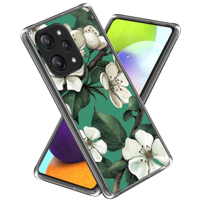 Xiaomi Redmi 12 5G / Poco M6 Pro 5G Fodral - Vita blommor