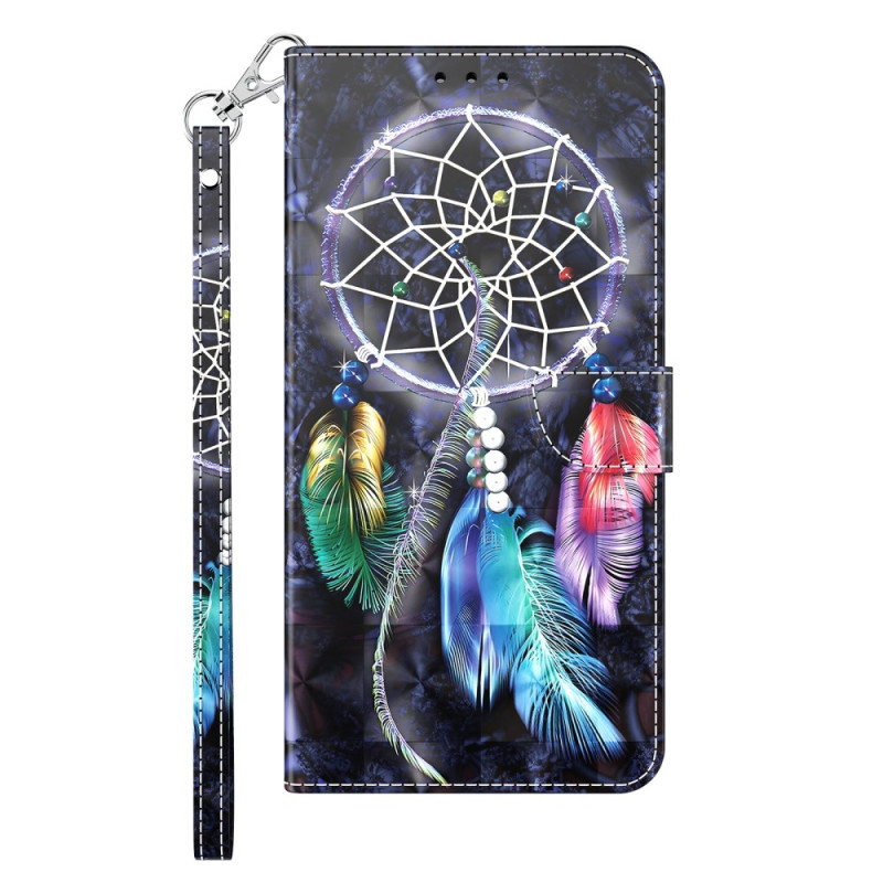 Samsung Galaxy A35 5G Dreamcatcher-fodral med svart bakgrund och rem