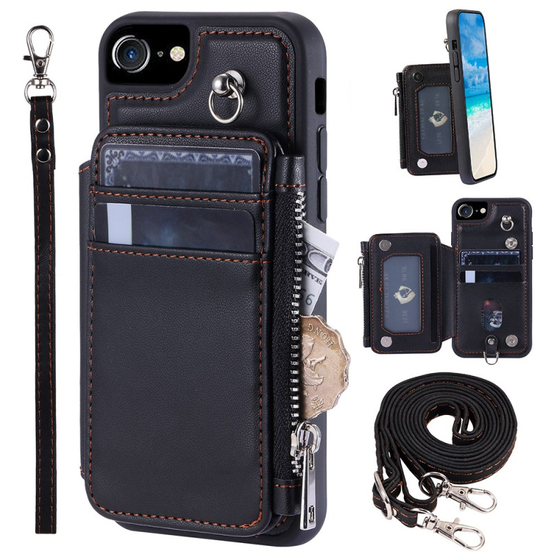 Fodral iPhone SE 3 / SE 2 / 8 / 7 / 6s / 6 Plånbok RFID-lås med rem och axelrem