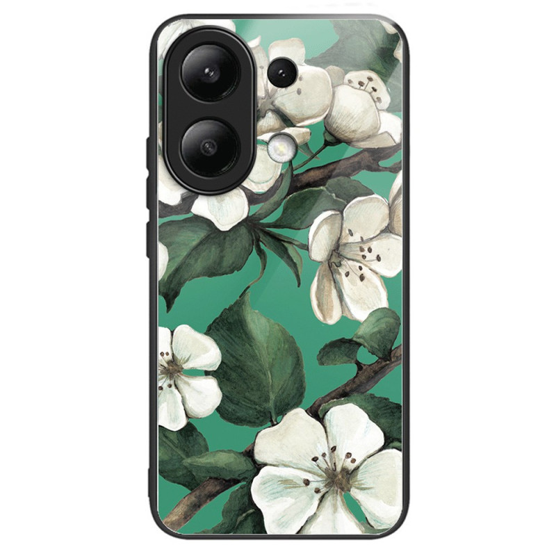 Xiaomi Redmi Note 13 4G Fodral av härdat glas Vita blommor