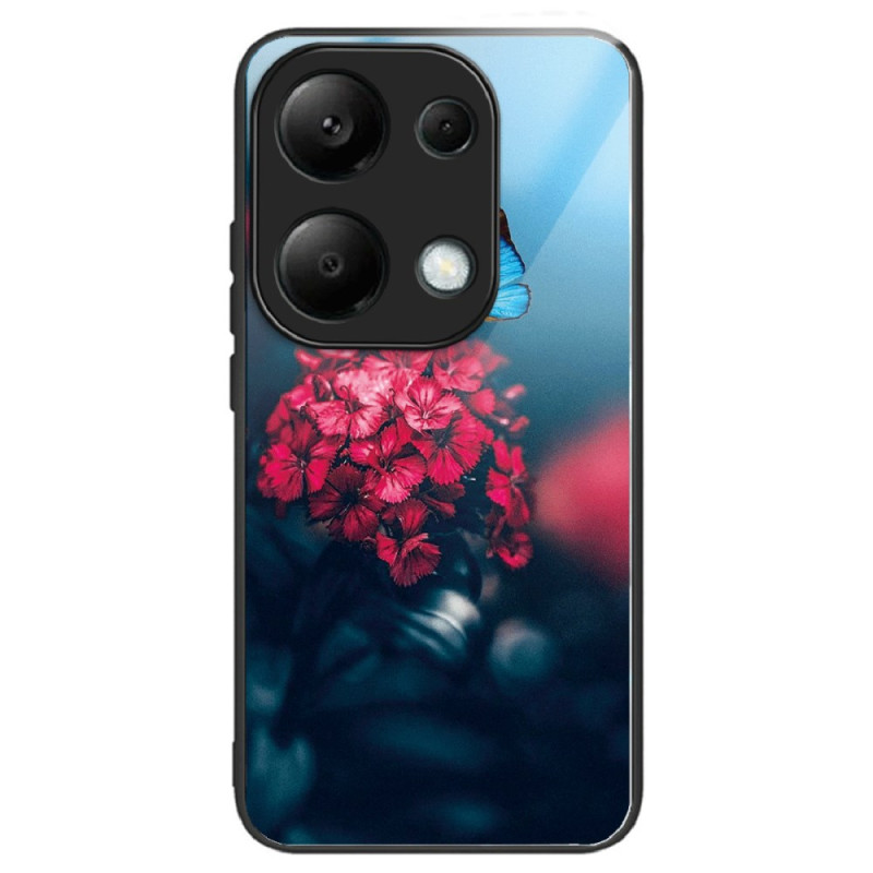 Xiaomi Redmi Note 13 Pro 4G / Poco M6 Pro 4G Fodral av hårt glas Röda blommor och fjärilar