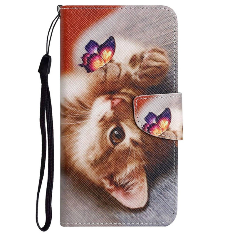 Fodral Oppo A96 4G Butterfly och nyckelband Katt