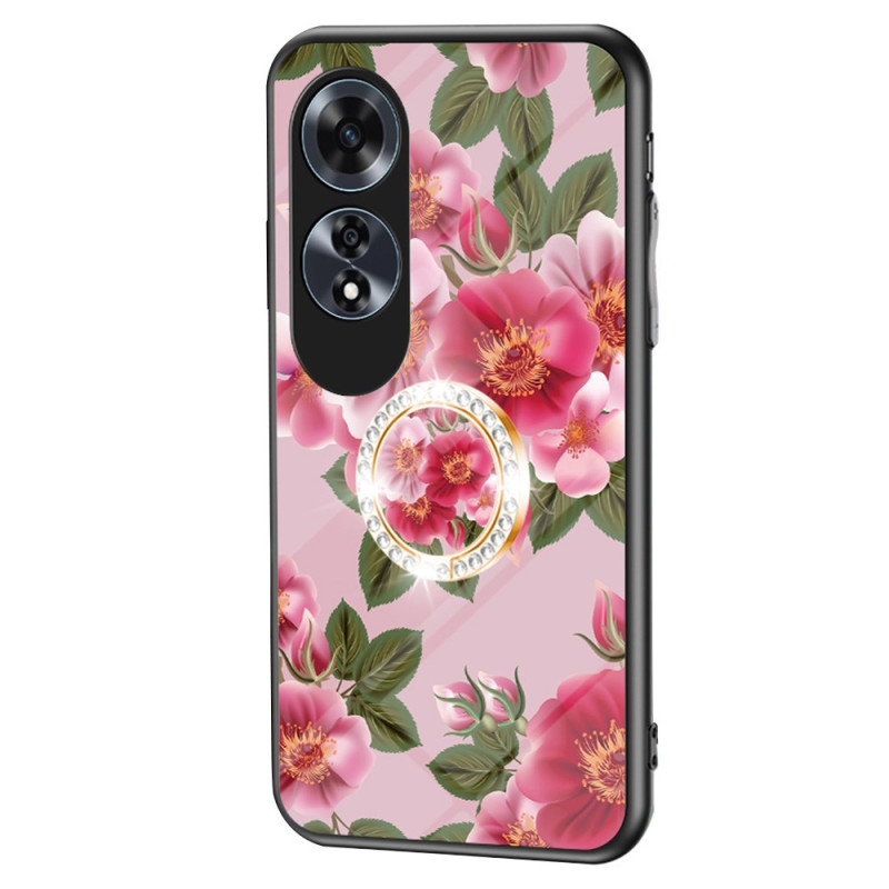 Oppo A60 härdat glasfodral blommig stödring