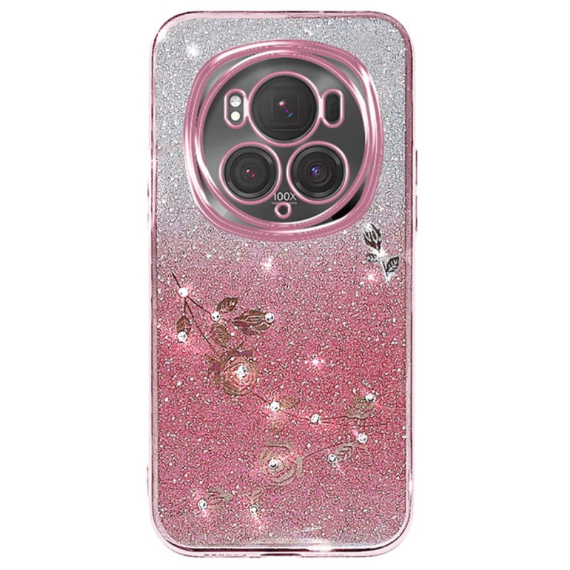 Honor Magic 6 Pro fodral med blommor och strass KADEM