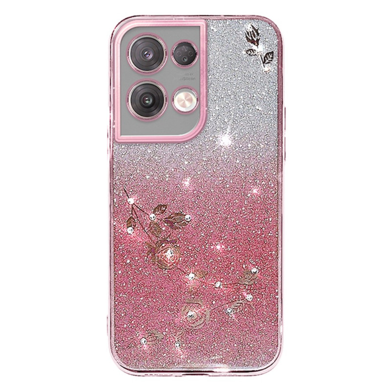 Oppo Reno 8 Fodral med blommor och strass KADEM