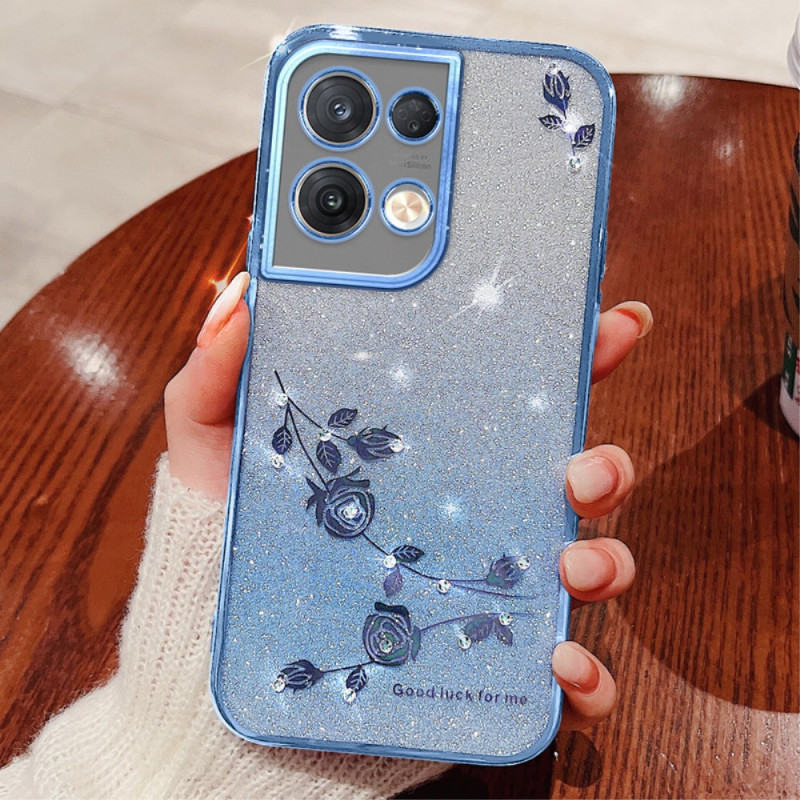 Oppo Reno 8 Pro fodral med blommor och strass KADEM