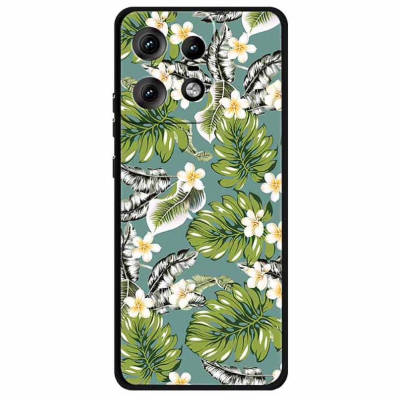 Cover Motorola Edge 50 Pro Plantain blad och gyllene blommor