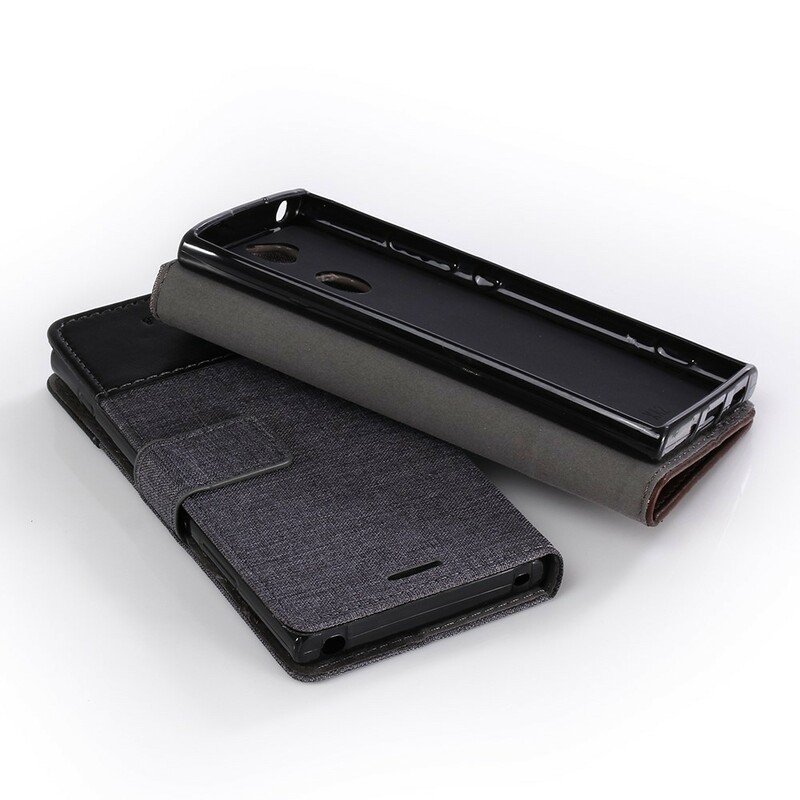 Sony Xperia XA2 Muxma fodral med tyg- och lädereffekt