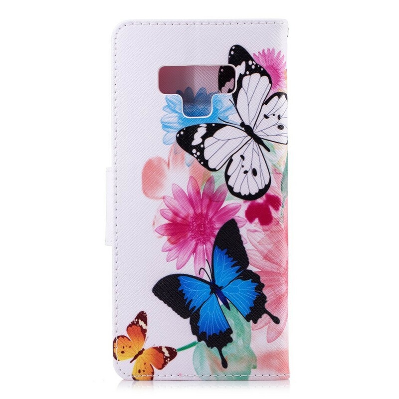 Samsung Galaxy Note 9 fodral med målade fjärilar och blommor