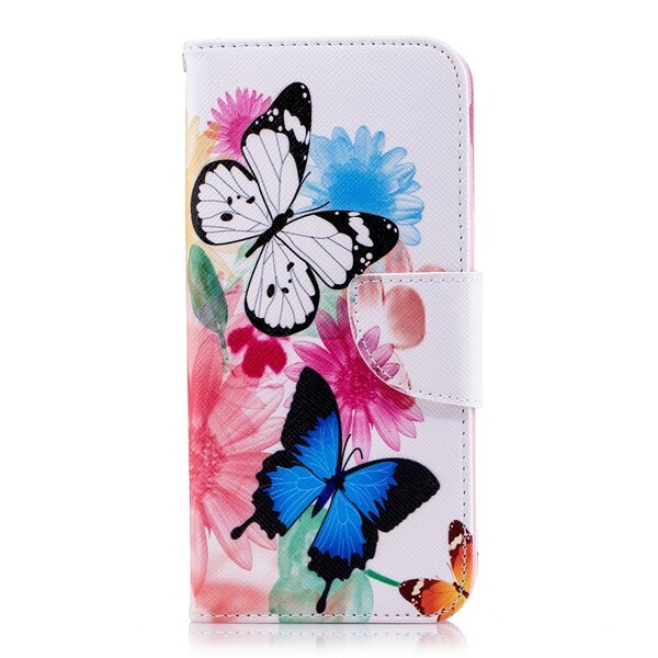 Samsung Galaxy J6 fodral med målade fjärilar och blommor