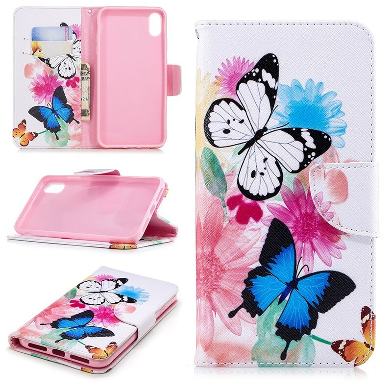 iPhone XS Max-fodral med målade fjärilar och blommor