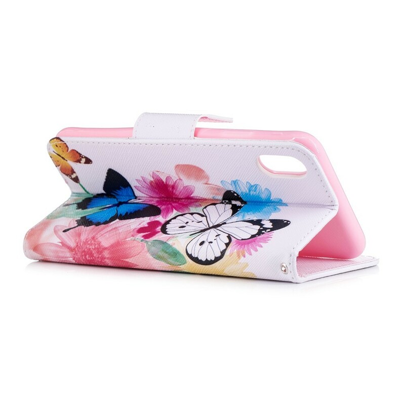 iPhone XS Max-fodral med målade fjärilar och blommor