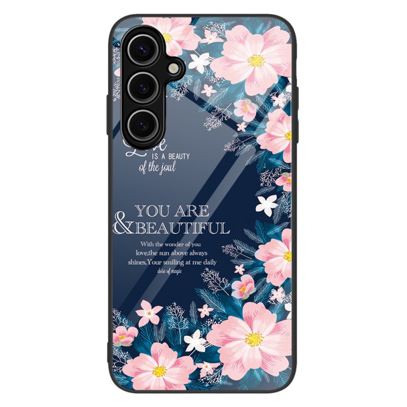 Samsung Galaxy S25 5G Fodral i härdat glas med rosa blommor