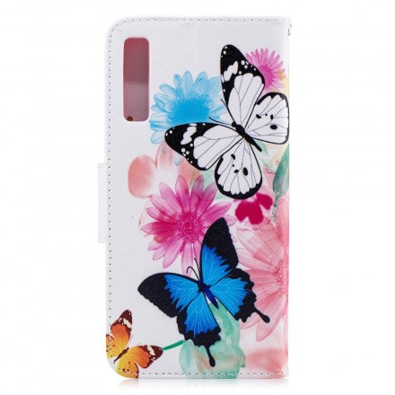 Samsung Galaxy A7 fodral med målade fjärilar och blommor
