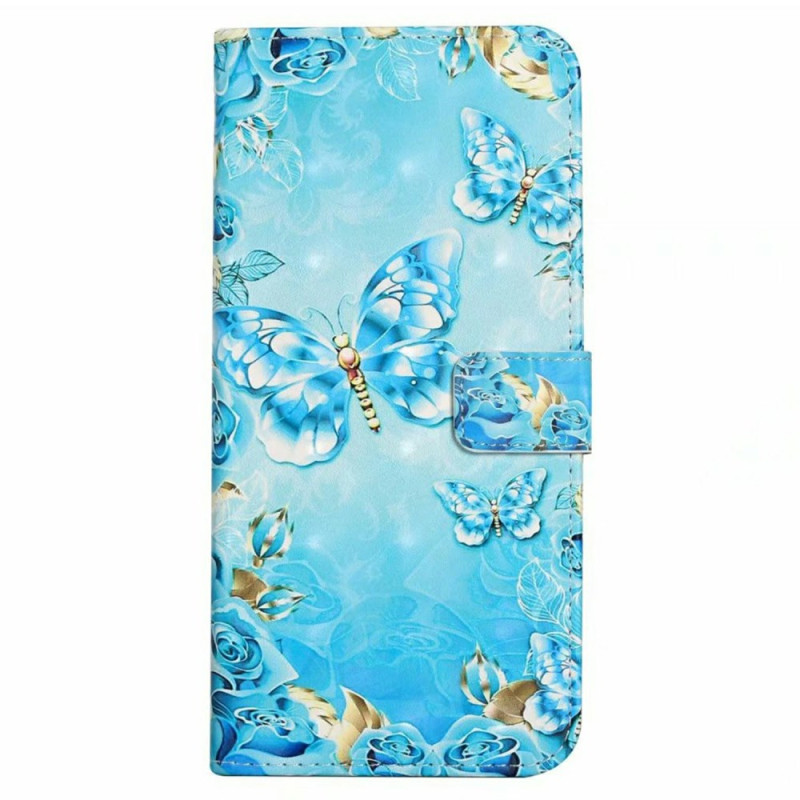 Housse iPhone 16E Papillons Bleus et Diamants