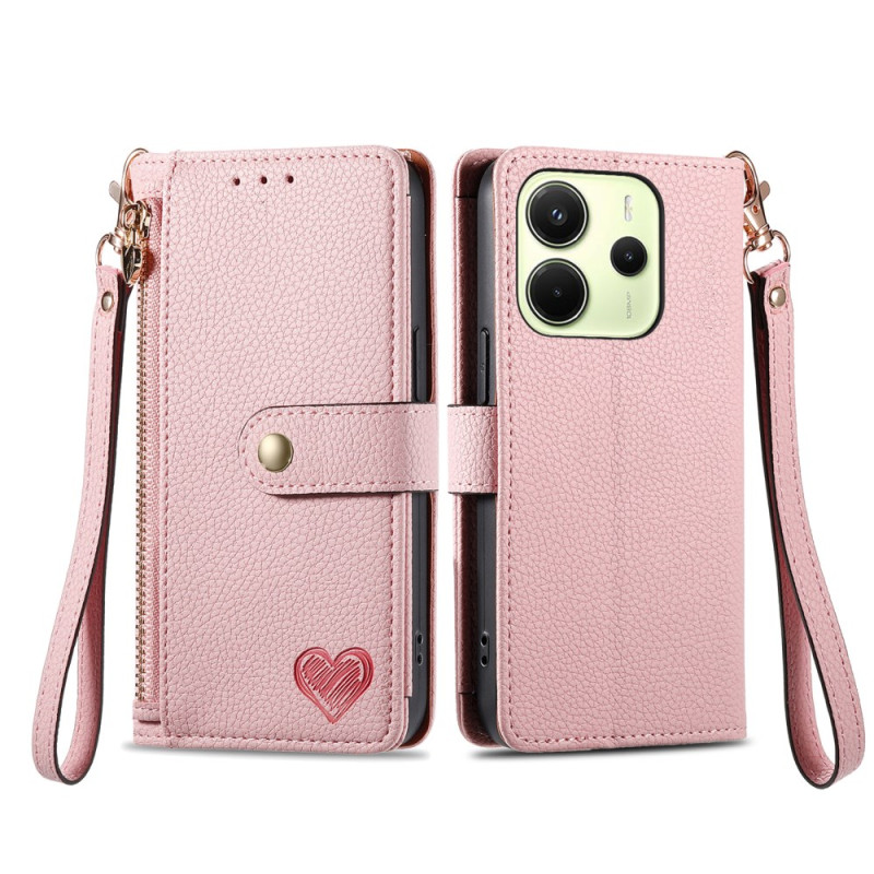 Housse Xiaomi Redmi Note 14 4G Portefeuille Design Coeur