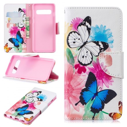 Samsung Galaxy S10 fodral med målade fjärilar och blommor