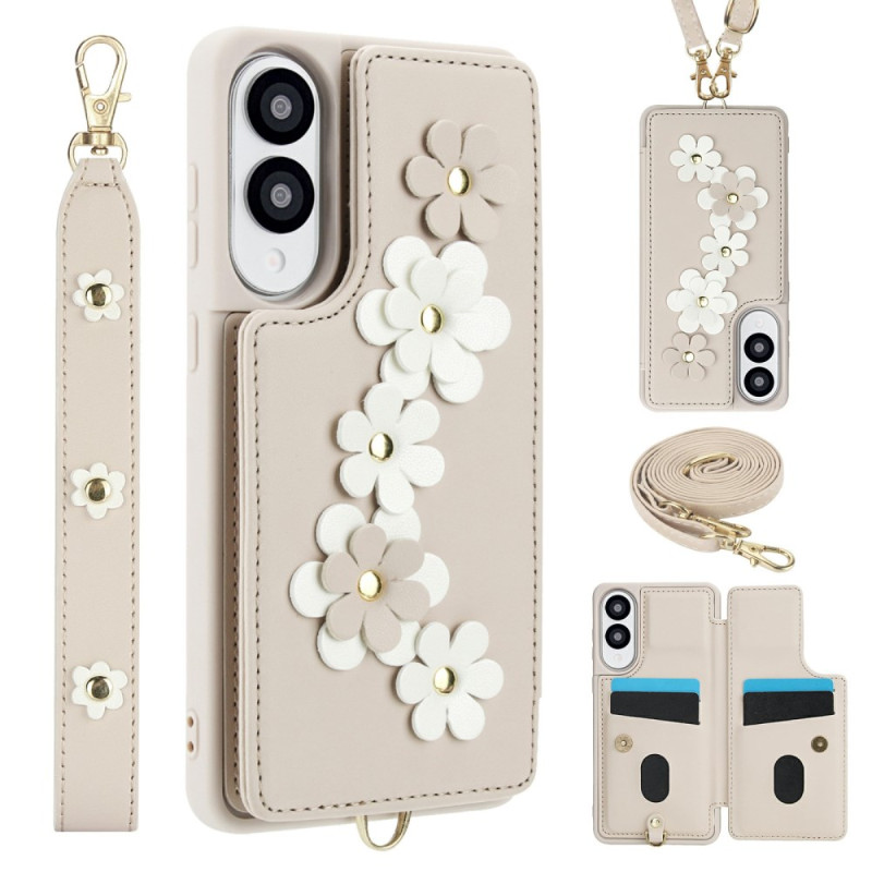 Coque Samsung Galaxy S25 Edge Porte-Cartes Floral à Lanière