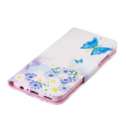 Täck Honor 10 Lite / Huawei P Smart 2019 Målade fjärilar och blommor