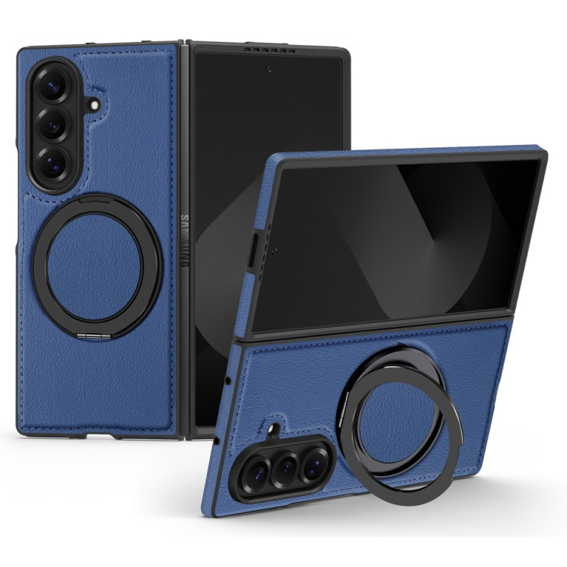Samsung Galaxy Z Fold 7 Lädereffekt MagSafe-kompatibelt fodral med 360° roterande stödring