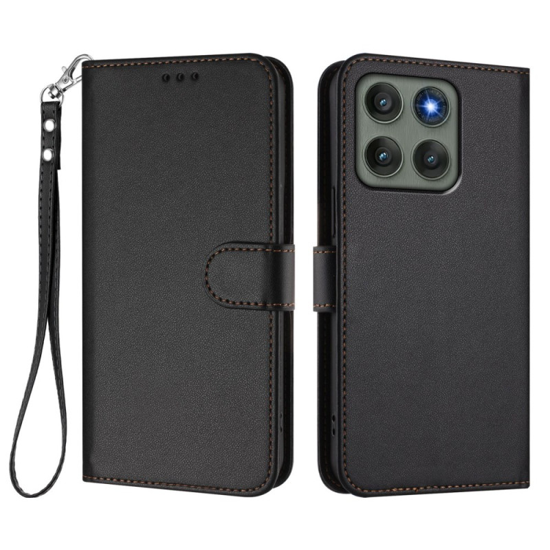 Housse Motorola Edge 60 Pro Effet Cuir Uni Lanière