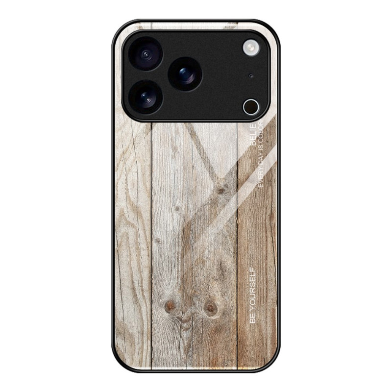 iPhone 17 Pro Max Fodral av härdat glas med träeffekt