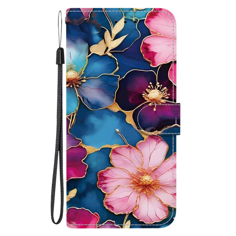 Moto G86 5G Fodral Blommigt mönster Blå och guld
