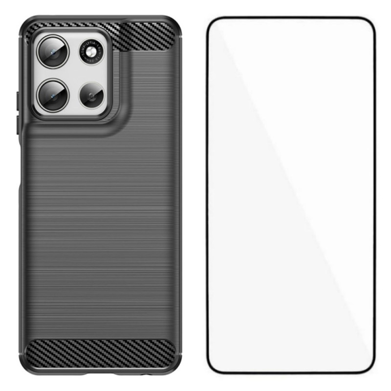 Moto G56 5G Fodral i borstad kolfiber med skärmskydd