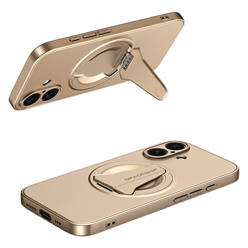 iPhone 17-fodral med metalleffekt och integrerat stativ