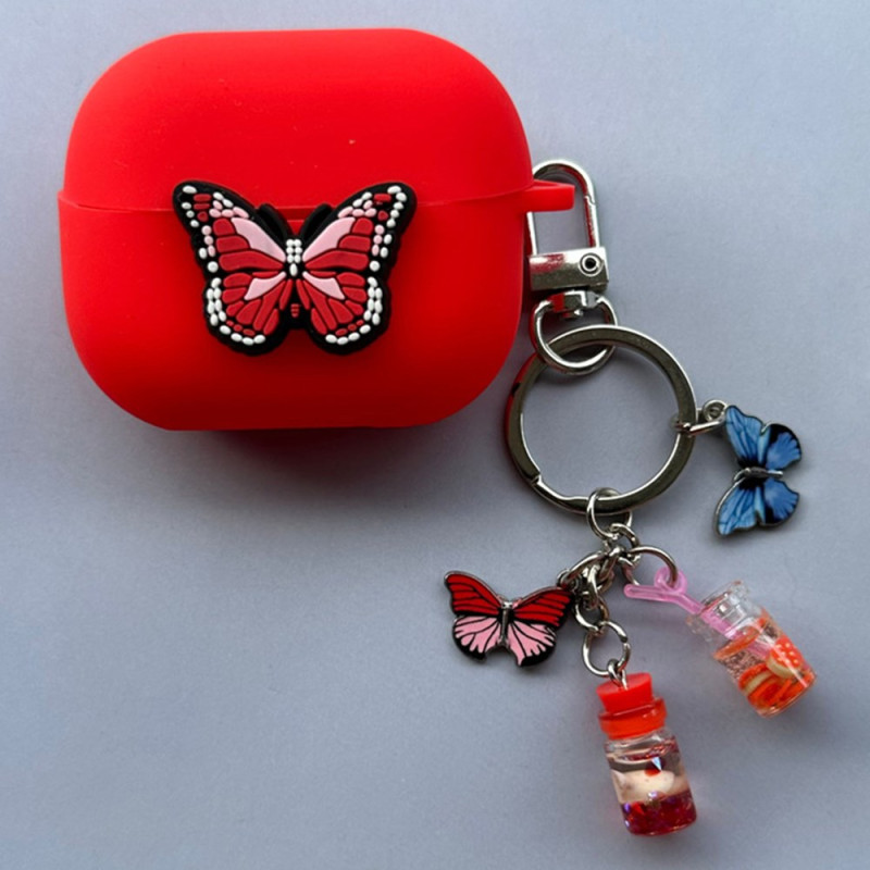 Samsung Galaxy Buds3 Pro / Buds3 Red Butterfly Fodral med hänge