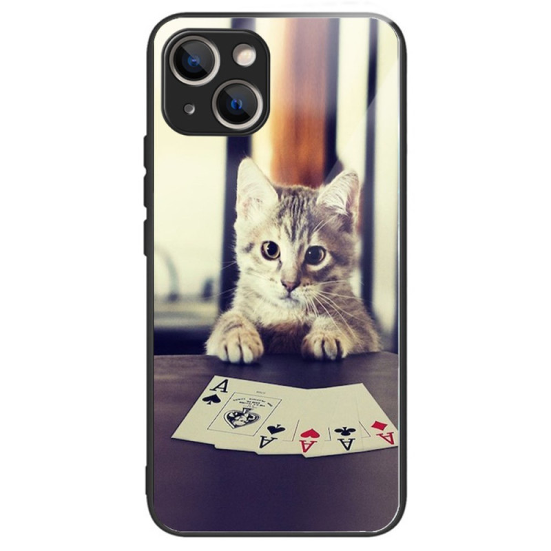 Fodral iPhone 15 Plus Härdat glas Poker Katt
