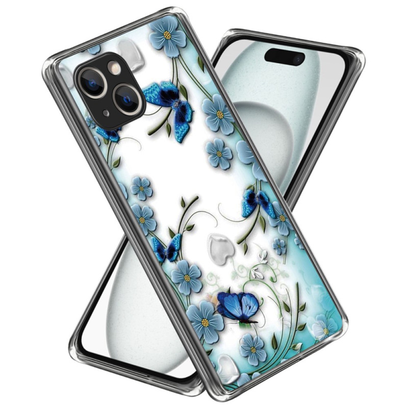 iPhone 15 Plus Fodral Fjärilar och blommor