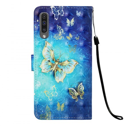 Housse Samsung Galaxy A50 Papillons Dorés 