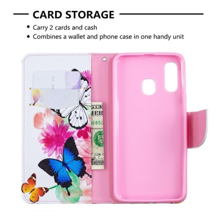 Samsung Galaxy A40 fodral Fjärilar och blommor målade