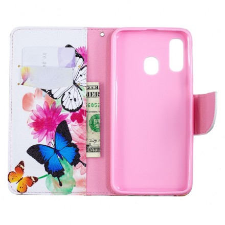Samsung Galaxy A40 fodral Fjärilar och blommor målade