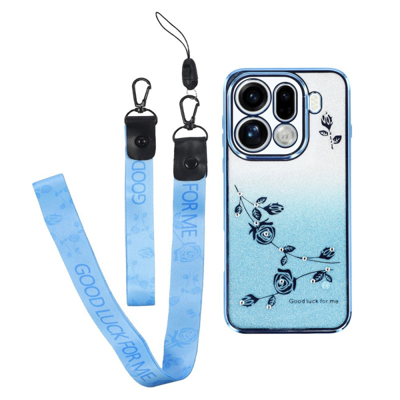 Oppo Find X9 Pro 5G armbandsfodral med blommor och strass