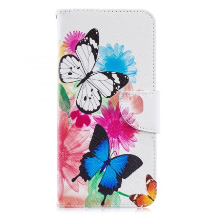 Samsung Galaxy A70 fodral med målade fjärilar och blommor