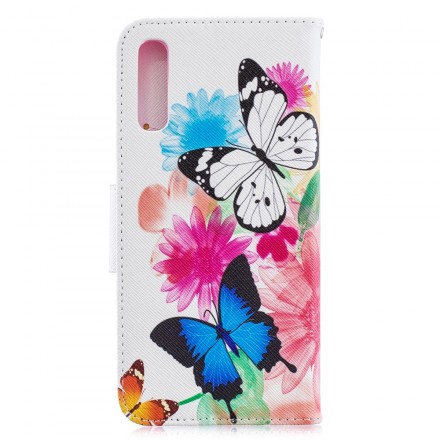 Samsung Galaxy A70 fodral med målade fjärilar och blommor