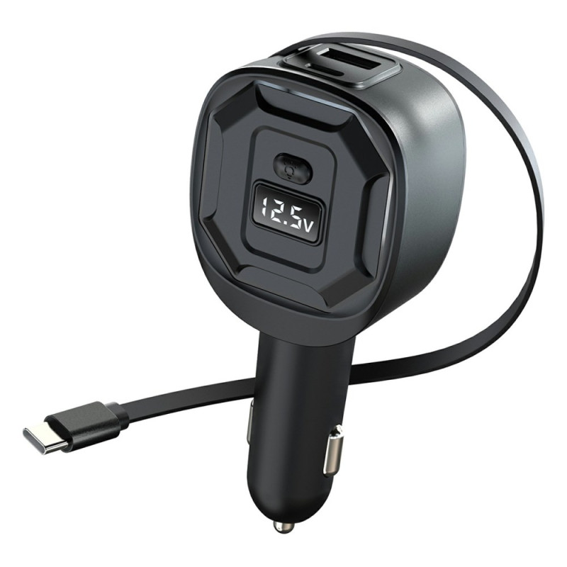 Chargeur Voiture 65W PD Rétractable avec Affichage Tension