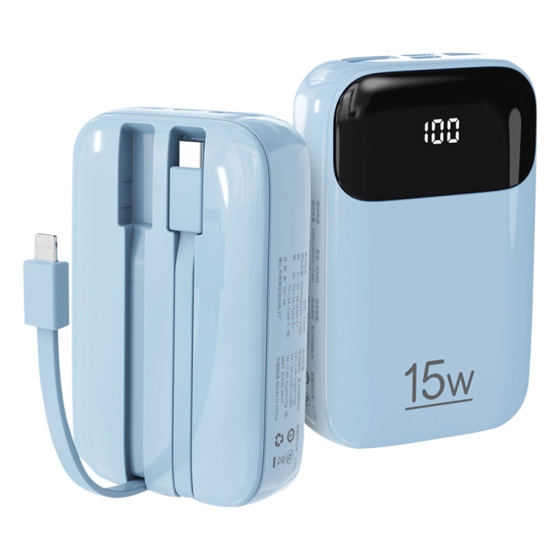 ROISKIN Externt batteri 20000mAh med integrerade kablar