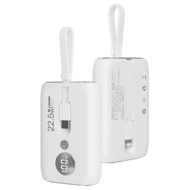 ROISKIN 10000mAh externt batteri med integrerade kablar och digital display