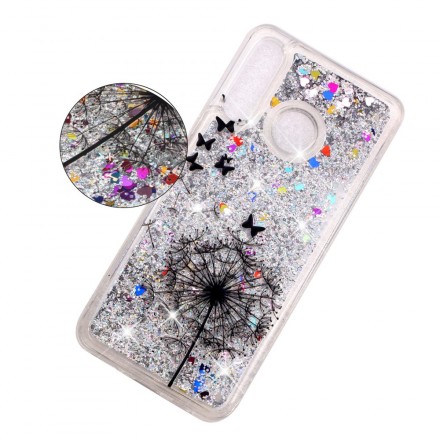 Huawei P30 Lite Genomskinlig Cover Dandelion Black Glitters