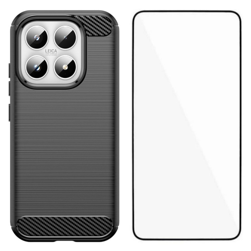 Xiaomi 17 Fodral i borstad kolfiber med skärmskydd